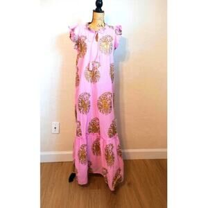 fitzroy&willa NWOT Cotton Pink & Gold Long Madi Dress Size Medium